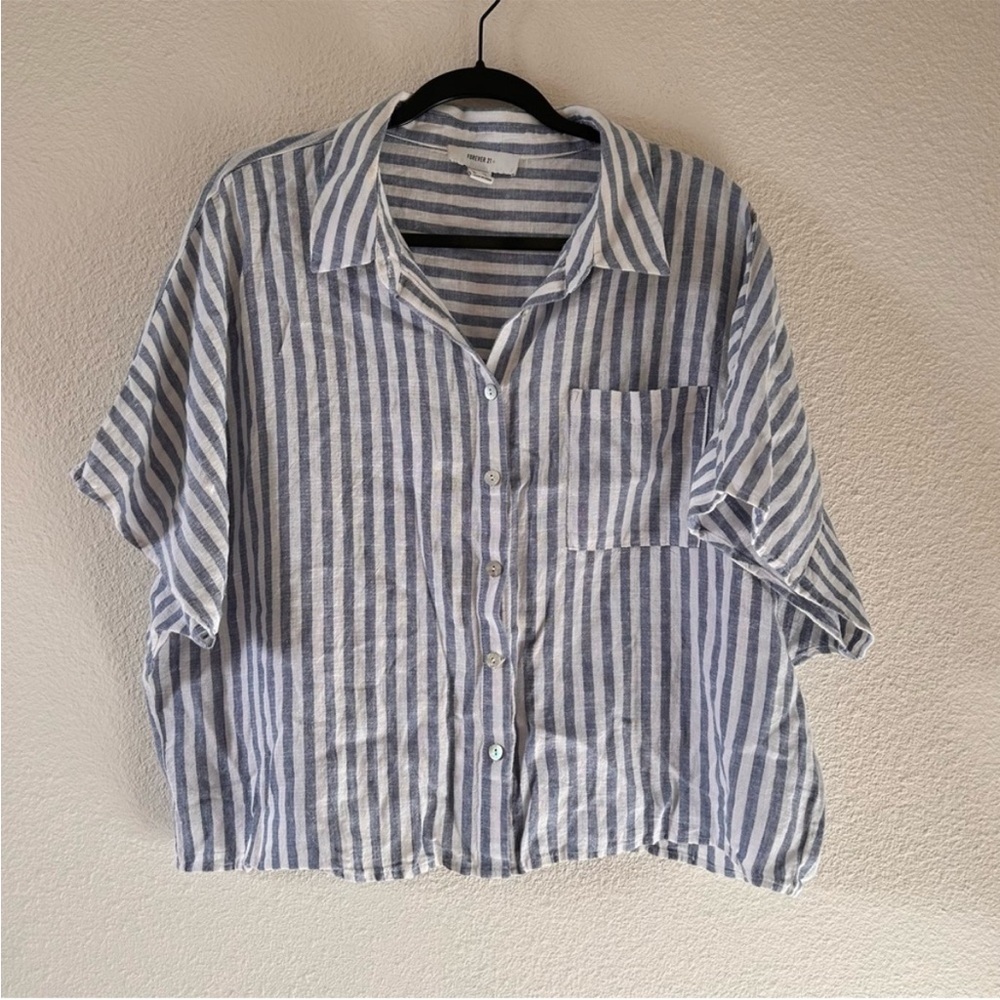 Forever 21 Linen Blend Button Up Top